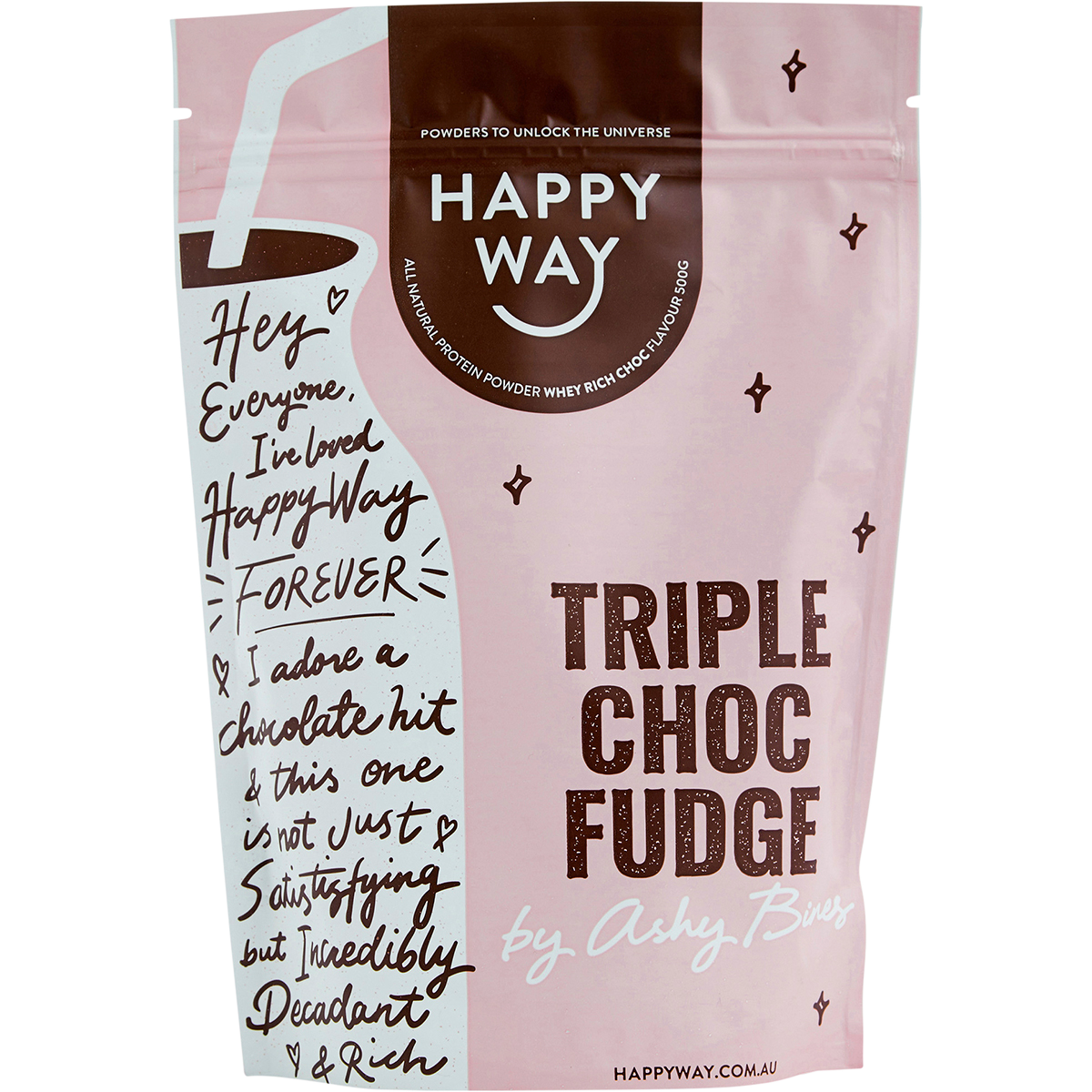 Happy Way Ashy Bines Whey Protein Powder Triple Choc Fudge – 500g