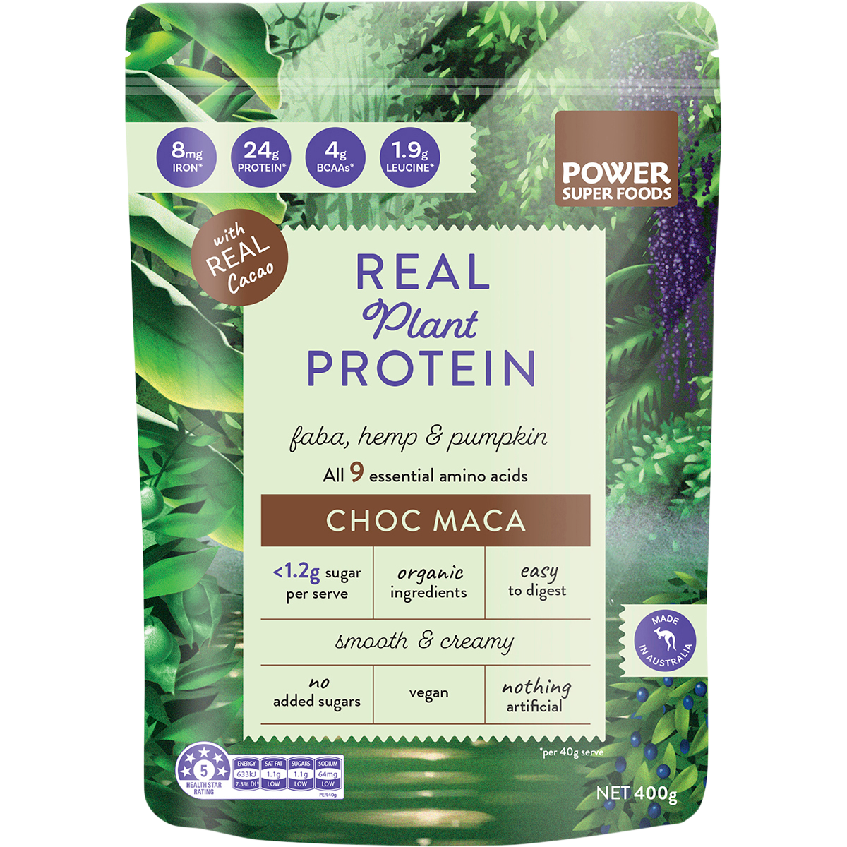 Power Super Foods Real Plant Protein Choc Maca – 400g