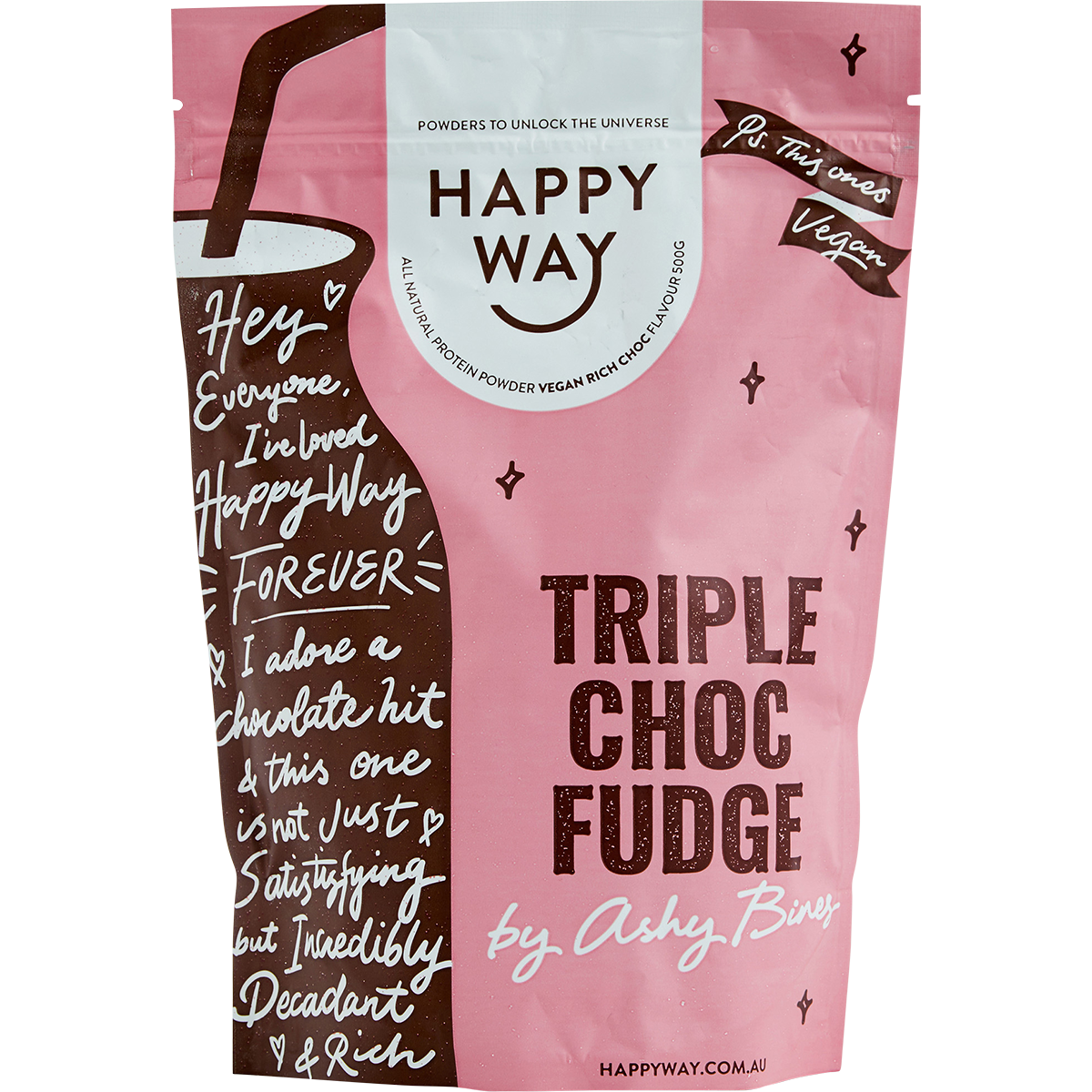 Happy Way Ashy Bines Vegan Protein Powder Triple Choc Fudge – 500g
