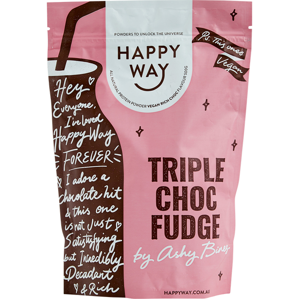 Happy Way Ashy Bines Vegan Protein Powder Triple Choc Fudge – 500g