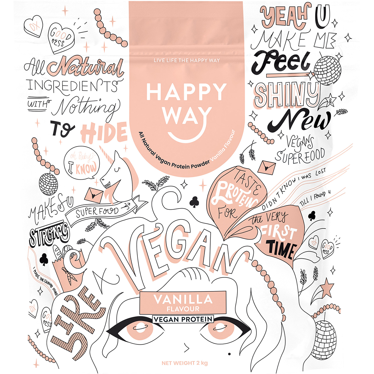 Happy Way Vegan Protein Powder Vanilla – 2kg