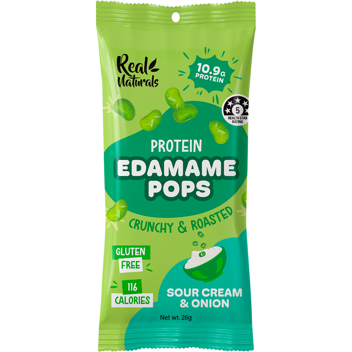 Real Naturals Protein Edamame Pops Sour Cream – 10x26g