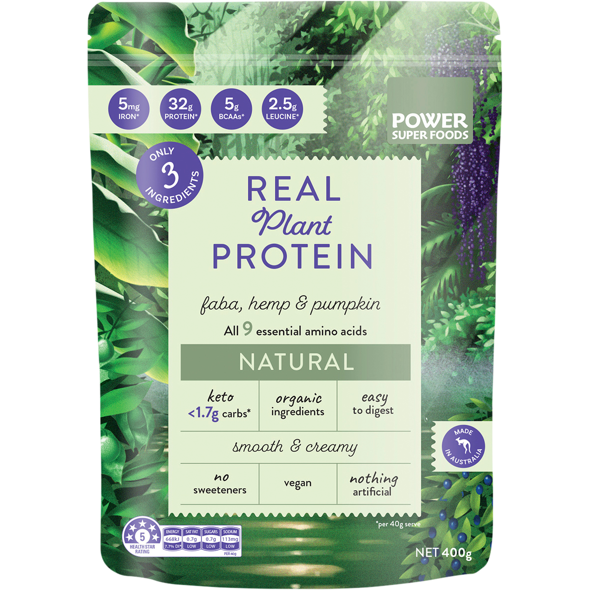 Power Super Foods Real Plant Protein Natural – 400g