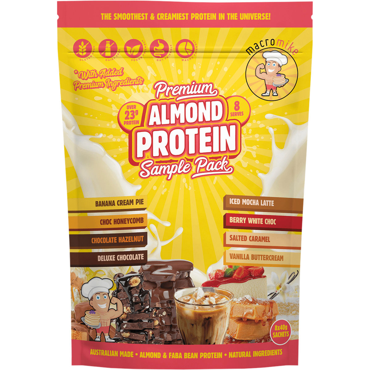 Macro Mike Premium Almond Protein Sample Pack – 8x40g